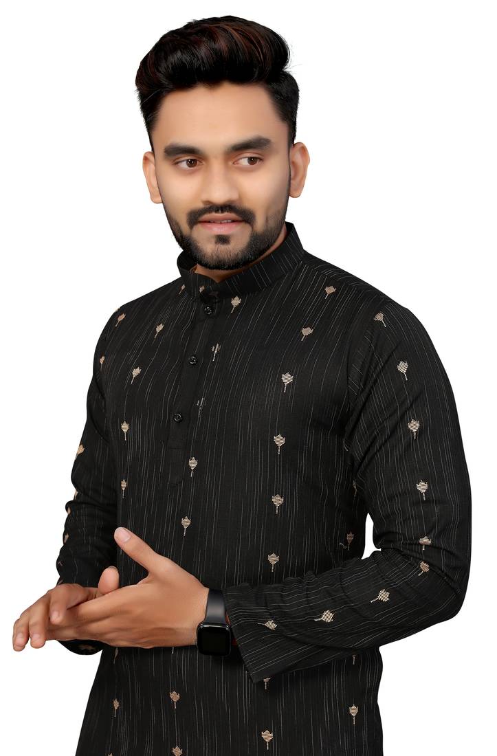 Black Color Woven Viscose Rayon Styles Men's Wear Kurta.