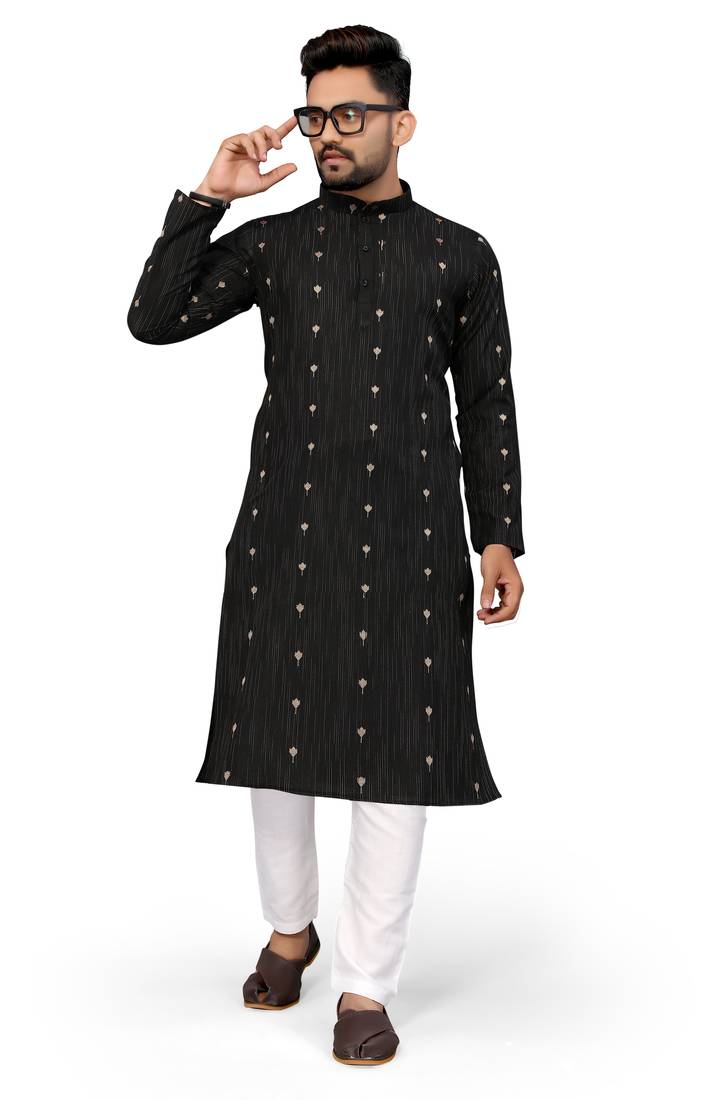 Black Color Woven Viscose Rayon Styles Men's Wear Kurta.
