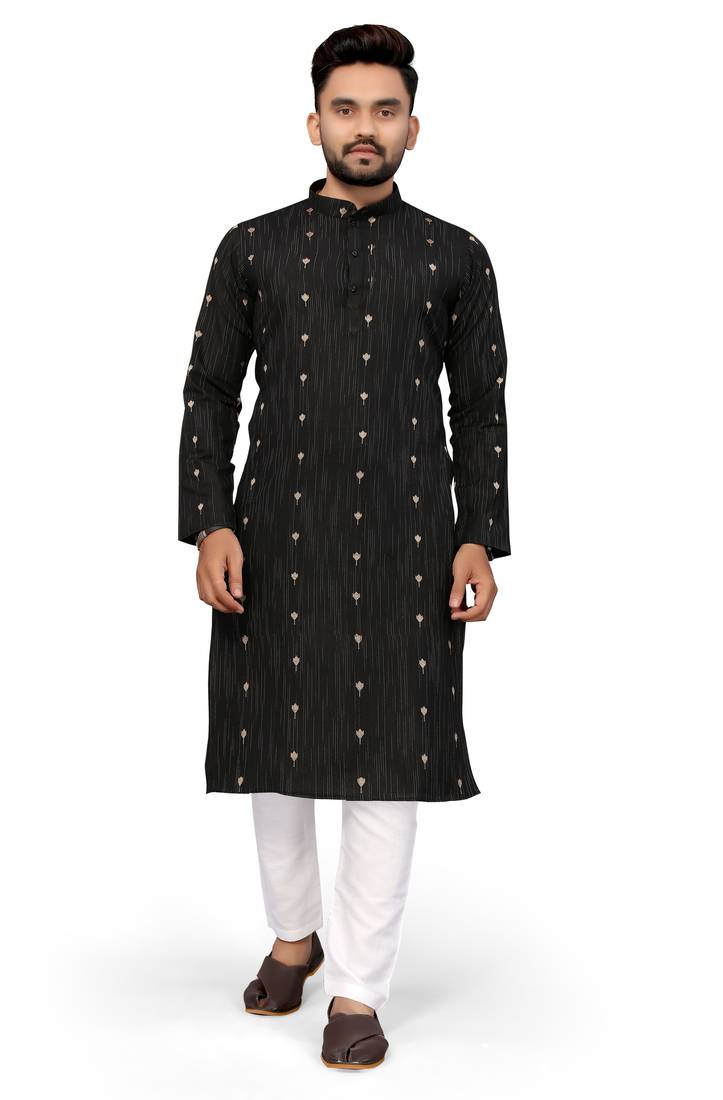 Black Color Woven Viscose Rayon Styles Men's Wear Kurta.