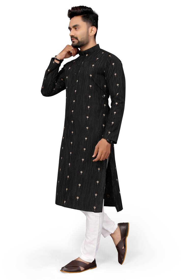 Black Color Woven Viscose Rayon Styles Men's Wear Kurta.
