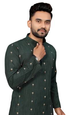 Bottle green Color Woven Viscose Rayon Styles Men's Wear Kurta. 1