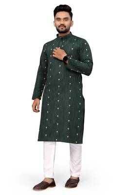Bottle green Color Woven Viscose Rayon Styles Men's Wear Kurta. 3