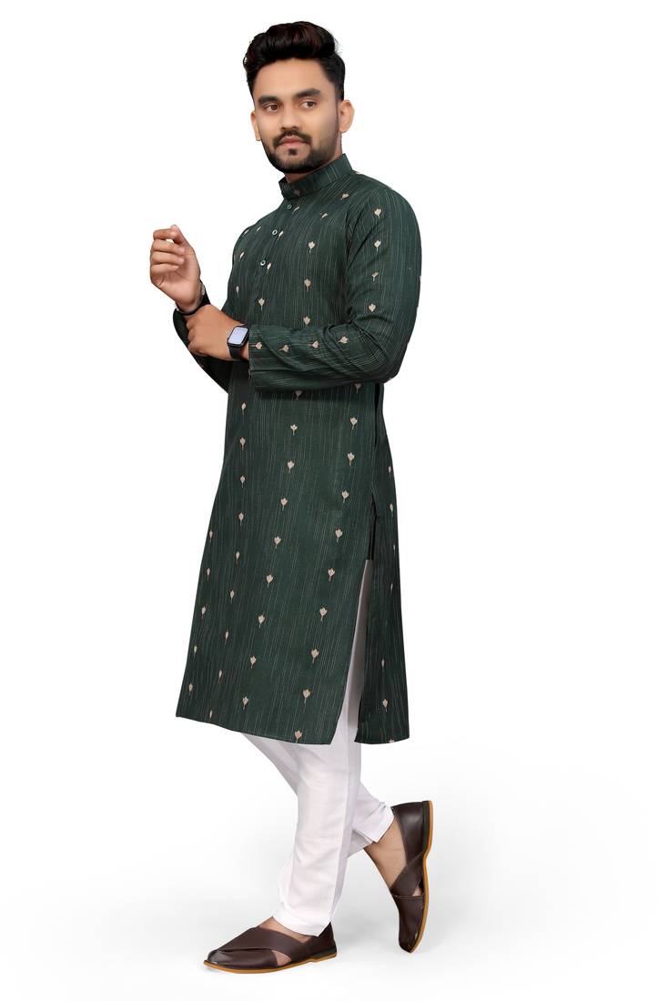 Bottle green Color Woven Viscose Rayon Styles Men's Wear Kurta.