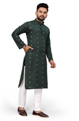 Bottle green Color Woven Viscose Rayon Styles Men's Wear Kurta. 5