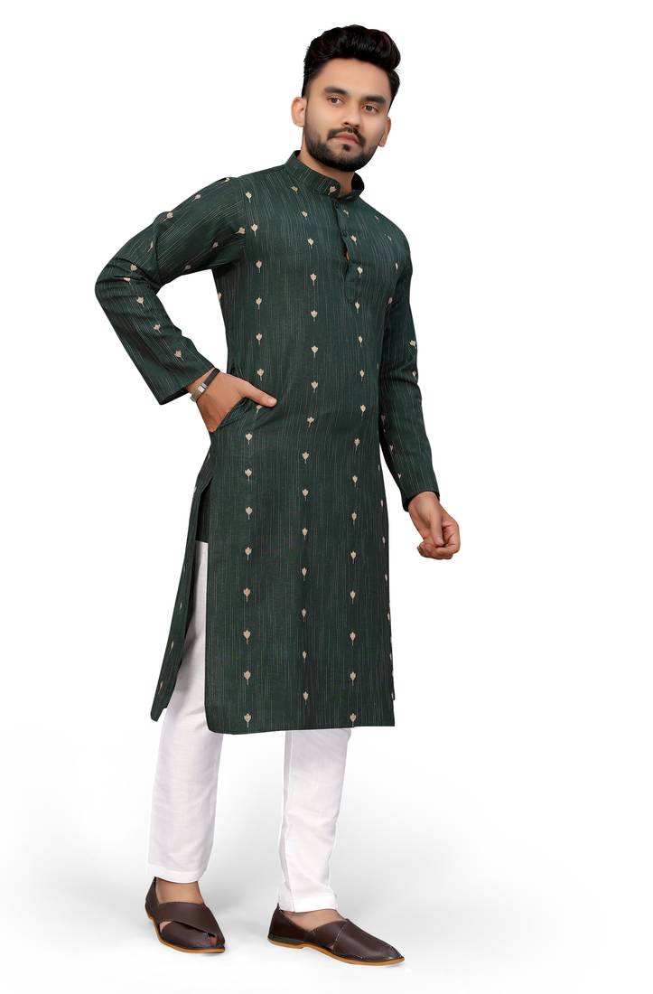 Bottle green Color Woven Viscose Rayon Styles Men's Wear Kurta.