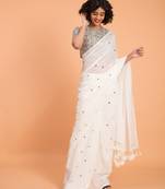 Suta Women White Embellished Pure Cotton Blend Saree