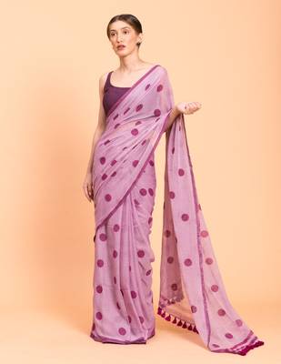 Suta Women Lavender & Purple Polka Dots Printed Pure Cotton Saree 1