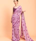Suta Women Lavender & Purple Polka Dots Printed Pure Cotton Saree