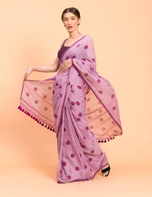 Suta Women Lavender & Purple Polka Dots Printed Pure Cotton Saree 2