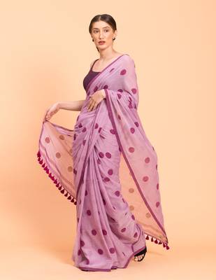 Suta Women Lavender & Purple Polka Dots Printed Pure Cotton Saree 3