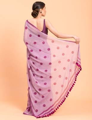Suta Women Lavender & Purple Polka Dots Printed Pure Cotton Saree 4