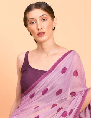 Suta Women Lavender & Purple Polka Dots Printed Pure Cotton Saree 5