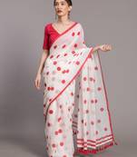 Suta Women White & Red Polka Dots Printed Pure Cotton Saree