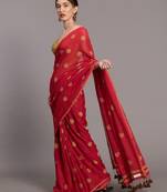 Suta Red & Beige Pure Cotton Polka Dots Printed Saree