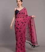 Suta Pink & Black Polka Dots Printed Pure Cotton Saree