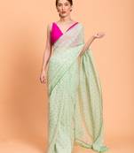 Suta Women Green Pure Cotton Polka Dots Printed Saree Without Blouse