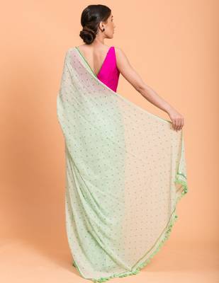 Suta Women Green Pure Cotton Polka Dots Printed Saree Without Blouse 3