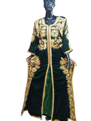 GREEN ZARI WORK STONES & BEADS EMBELLISH GEORGETTE ISLAMIC STYLE ARABIAN MAXI PARTYWEAR KAFTAN 1