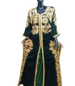 GREEN ZARI WORK STONES & BEADS EMBELLISH GEORGETTE ISLAMIC STYLE ARABIAN MAXI PARTYWEAR KAFTAN