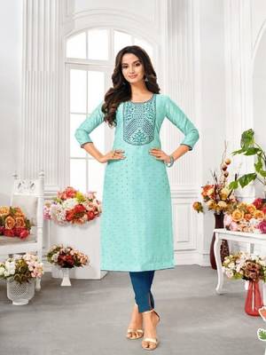 Modal Silk Kurtis With All Over Butti And Embroidery 1