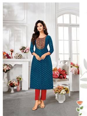 Modal Silk Kurtis With All Over Butti And Embroidery 1
