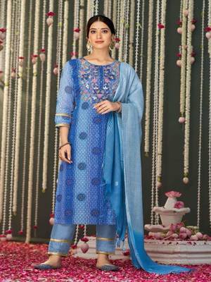 Blue embroidery stitched bandhani suits churidar salwar suits 1