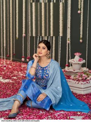 Blue embroidery stitched bandhani suits churidar salwar suits 2