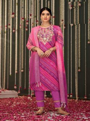 Purple embroidery stitched bandhani suits churidar salwar suits 1