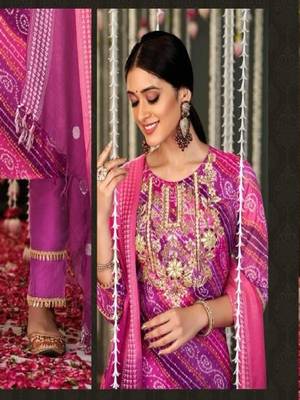 Purple embroidery stitched bandhani suits churidar salwar suits 2