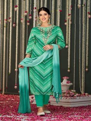 Green embroidery stitched bandhani suits churidar salwar suits 1
