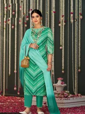 Green embroidery stitched bandhani suits churidar salwar suits 2
