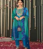 Blue embroidery stitched bandhani suits churidar salwar suits