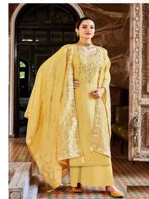 Yellow embroidery viscose unstitch straight fit churidar salwar suits 1
