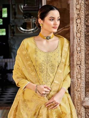 Yellow embroidery viscose unstitch straight fit churidar salwar suits 2