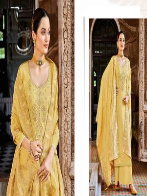 Yellow embroidery viscose unstitch straight fit churidar salwar suits 3