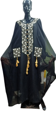 BLACK ZARI WORK STONES & BEADS EMBELLISH GEORGETTE ISLAMIC STYLE ARABIAN MAXI PARTYWEAR KAFTAN 1