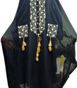 BLACK ZARI WORK STONES & BEADS EMBELLISH GEORGETTE ISLAMIC STYLE ARABIAN MAXI PARTYWEAR KAFTAN