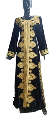 BLACK ZARI WORK STONES & BEADS EMBELLISH GEORGETTE ISLAMIC STYLE ARABIAN MAXI PARTYWEAR KAFTAN 1