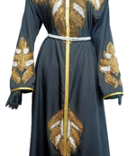 BLACK ZARI WORK STONES & BEADS EMBELLISH GEORGETTE ISLAMIC STYLE ARABIAN MAXI PARTYWEAR KAFTAN