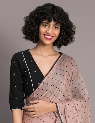 Suta Women Brown &  Black Polka dot Printed Pure Cotton Saree 2
