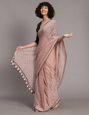 Suta Women Brown &  Black Polka dot Printed Pure Cotton Saree 4