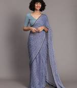 Suta Blue & Black Pure Cotton Polka Dot Printed Saree