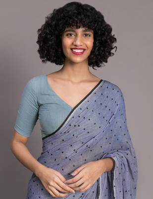 Suta Blue & Black Pure Cotton Polka Dot Printed Saree 2