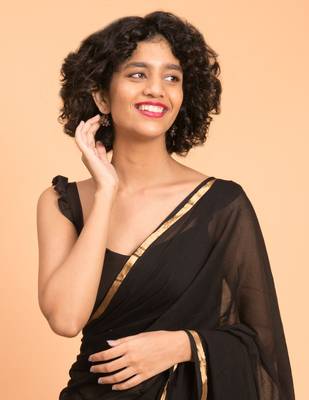 Suta Black Gold-Toned Zari border Pure Cotton Solid Saree 2