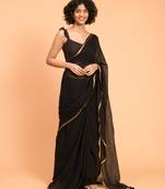 Suta Black Gold-Toned Zari border Pure Cotton Solid Saree