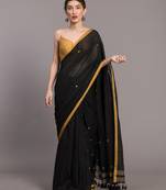 Suta Black  Yellow Floral Motifs Pure Cotton Saree