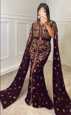 Moroccan Kaftan Hand Work Royal Blue Long sleeve Party wear dress  1