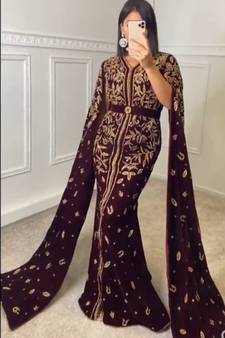 Moroccan Kaftan Hand Work Royal Blue Long sleeve Party wear dress 