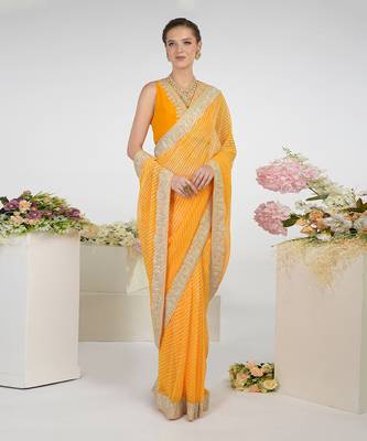Yellow Leheriya Kashmiri Paisley Tilla Saree 1