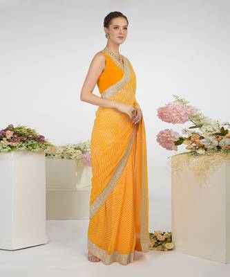 Yellow Leheriya Kashmiri Paisley Tilla Saree 3